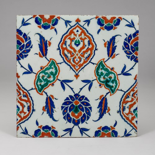Iznik Tile Decorated with Mandorlas and Lotus Palmettes